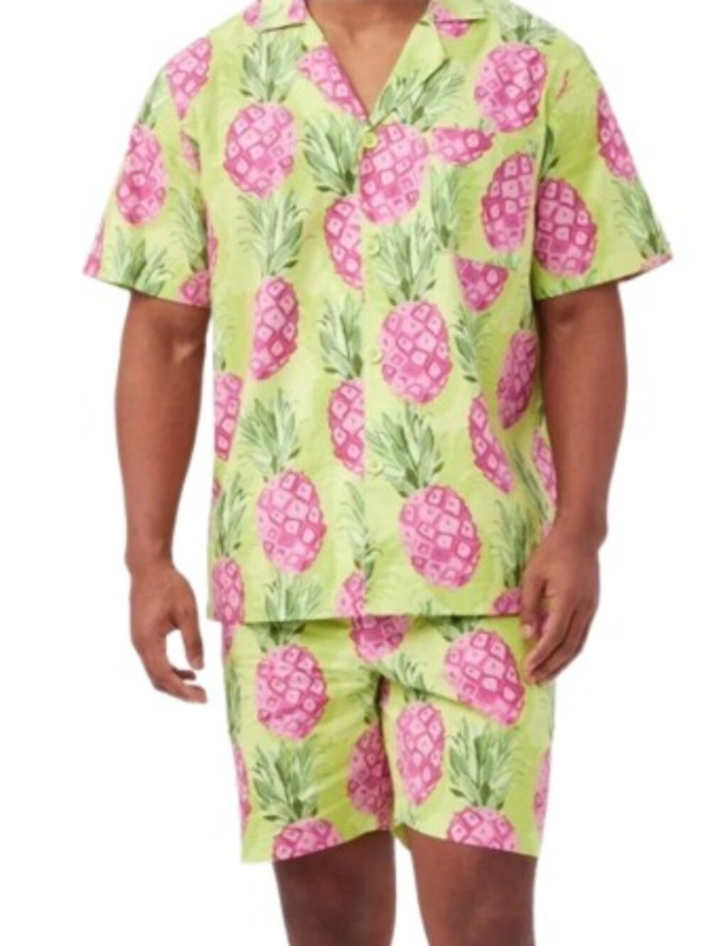 BedHead  X Mr Trina Turk Mens Short Pajama Set Green Pink Pineapple L